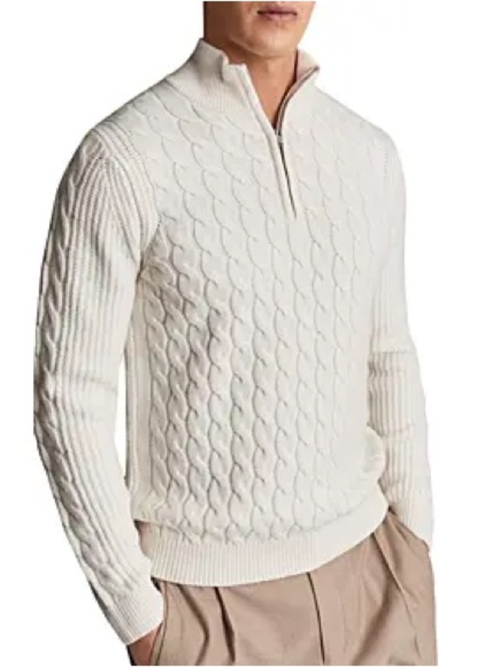 REISS Dewi Cable Knit Regular Fit Quarter Zip Mock Neck Sweater Size XXL